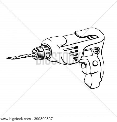 Vector Illustration Of A Hand-held Cordless Drill.