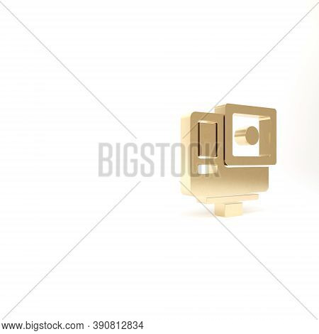 Gold Action Extreme Camera Icon Isolated On White Background. Video Camera Equipment For Filming Ext