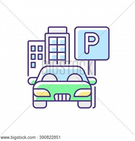 Parking Spot Rgb Color Icon. Lot For Automobiles Near Home. Space For Car Near Residential Building.