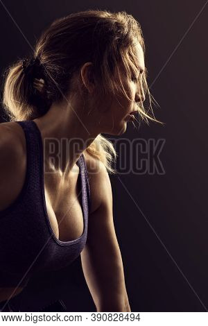 Slim Beauty Athletic Woman On Black Background