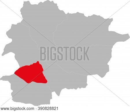 Andorra La Vella Parish Isolated On Andorra Map. Geographical Map Backgrounds.