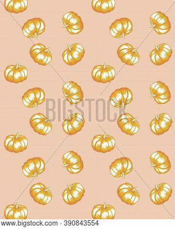 Autumn Vector Seamless Pattern Of Cute Halloween Pumpkins