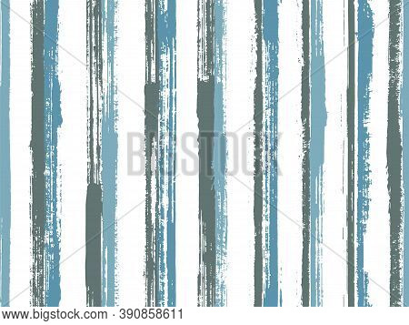 Watercolor Brush Stroke Straight Lines Vector Seamless Pattern. Plain Swimwear Marine Design. Grainy