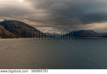 Sarmiento Channel, Chile - December 11, 2008: Amalia Glacier And Fjord. Narrowing Of Channel Between