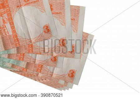 3 Cuban Pesos Convertibles Bills Lies In Small Bunch Or Pack Isolated On White. Mockup With Copy Spa