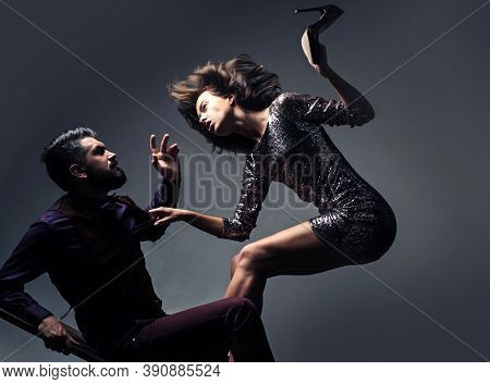 Married Couple And Sexual Problems Concept. Dont Touch My Body. Woman And Her Boss. No Harass Women.