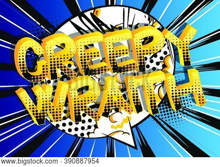 Creepy Wraith Comic Book Style Cartoon Words On Abstract Colorful Comics Background.