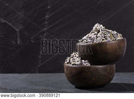 Lavandula - Dried Lavender Flowers In Two Wooden Bowls