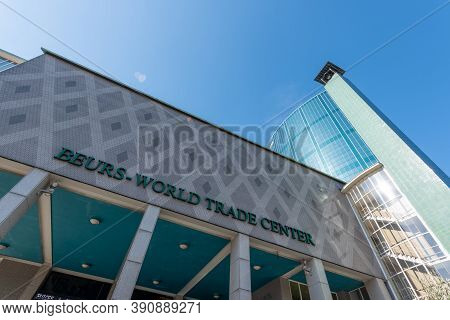 Rotterdam, Netherlands - May 11, 2019 : Beurs - World Trade Center Building Against Blue Sky