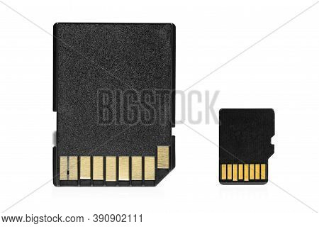 Microsd Memory Card With Adapter Isolated On White Background With Clipping Path