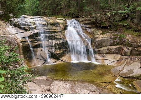 View Of Mumlava Waterfall Near Harrachov In Czech Giant Mountains