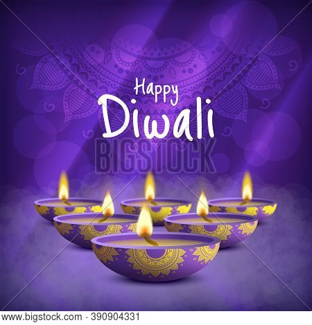 Vector Illustration Of The Holiday Diwali. Deepavali.  Festival Of Lights.