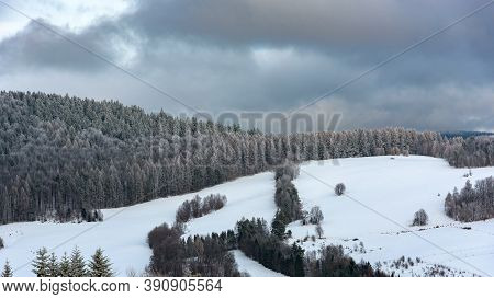 Winter Landscape Of Beski Sadecki Mountain Range Near Krynica Zdroj, Poland