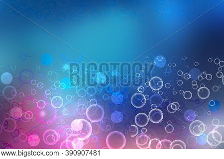 Abstract Underwater Illustration. Nice Abstract Gradient Blue Pink Bokeh Background With Circles Fro