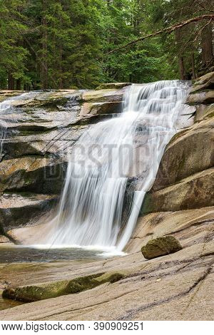 Closeup Of Mumlava Waterfall Near Harrachov In Czech Giant Mountains