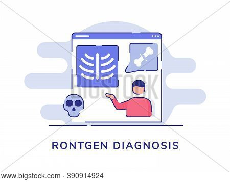 Rontgen Diagnosis Concept Men Present Bone Fracture On Display Computer Screen White Isolated Backgr