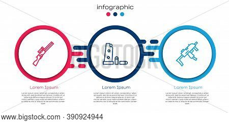 Set Line Hunting Gun, Gun Magazine And Bullets And Mp9i Submachine. Business Infographic Template. V