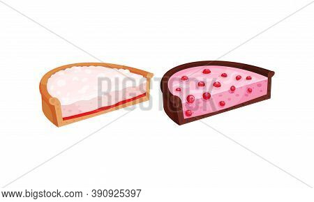 Sweet Homemade Pie Or Cheesecake Halves With Berry Filling And Crust Made Of Shortcrust Pastry Vecto