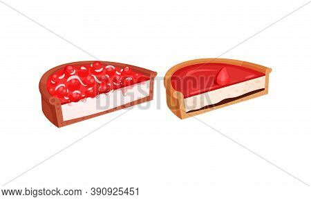 Sweet Homemade Pie Or Cheesecake Halves With Berry Filling And Crust Made Of Shortcrust Pastry Vecto