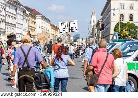 Demonstration In Odeansplatz, Munich, Germany On The 12.09.2020, Protest Against Corona Regulations 