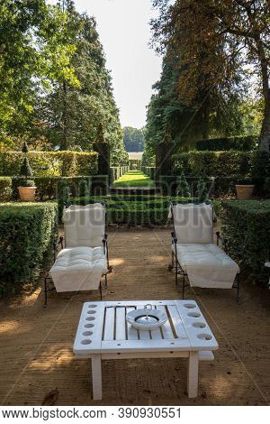 Eyrignac, France - September 2, 2018: The Picturesque Jardins Du Manoir D Eyrignac In Dordogne. Fran