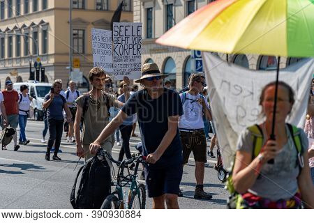 Demonstration In Odeansplatz, Munich, Germany On The 12.09.2020, Protest Against Corona Regulations 