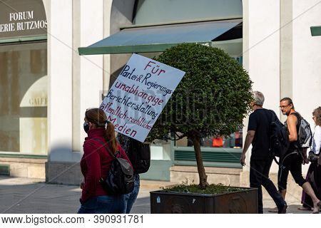 Demonstration In Odeansplatz, Munich, Germany On The 12.09.2020, Protest Against Corona Regulations 