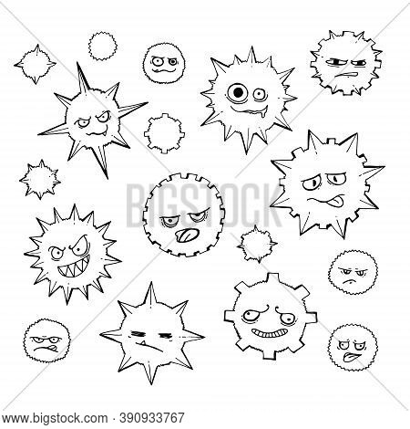 Linart Collection Of Cartoon Characters Of Viruses And Bacteria Representing Colds, Flu, Allergies A