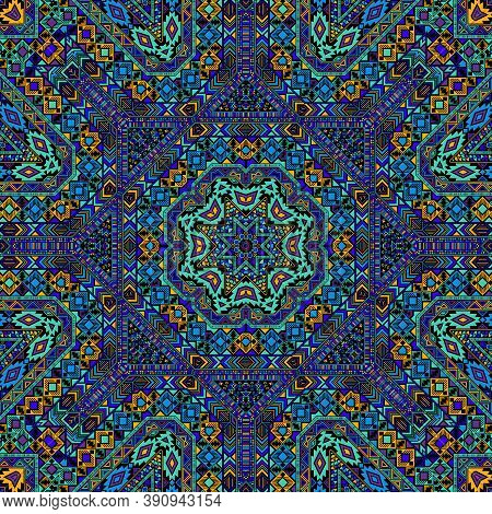 Cute Seamless Pattern Of Simple Geometry Shapes Composition. Ethnic Mexican Design. Wallpaper Print.