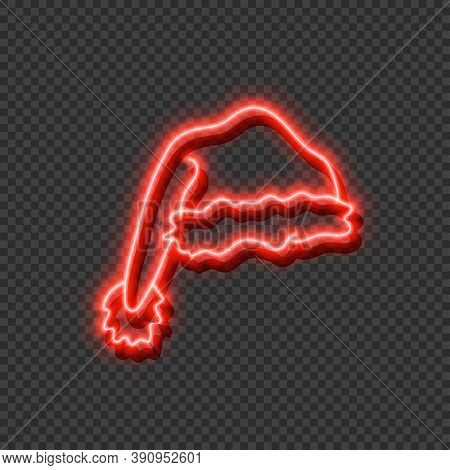 Vector Neon Red Glowing Chritstmas Hat Isolated On Dark Transparent Background, Colorful Illustratio