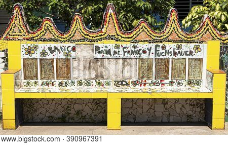 Fusterlandia, Cuba - 26 July 2018: A Bench Is Decorated In Colorful Tiles In The Tourist Destination