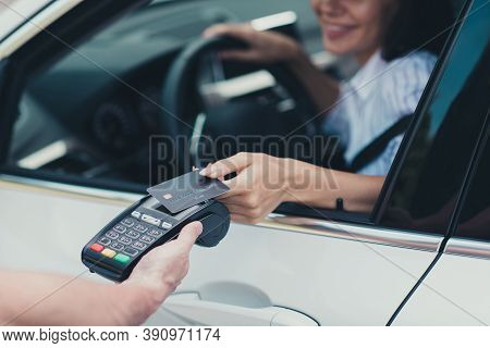 Close-up Cropped View Of Her She Attractive Cheerful Content Busy Successful Lady Customer Consumer 