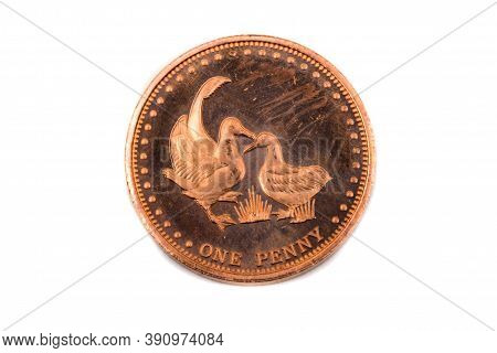 A Close Up View Of A One Penny Coin From Gough Island