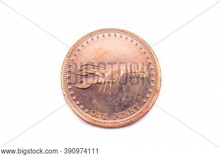 A Close Up View Of A One Penny Coin From Tristan Da Cunha
