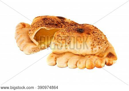 Syrian Bread Kashkaval, Close Up Of Syrian Cuisine On White Background