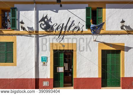 Campos, Balearic Islands/spain; October 2020: Facade Of The Segles Hotel, Located In The Historic Ce