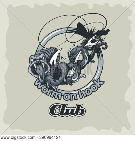 Worm On Hook Logo Of A Club Or Team.