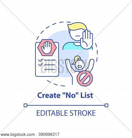 Create No List Concept Icon. Self Care Checklist. Healthy Restriction For Life. Everyday Limitations