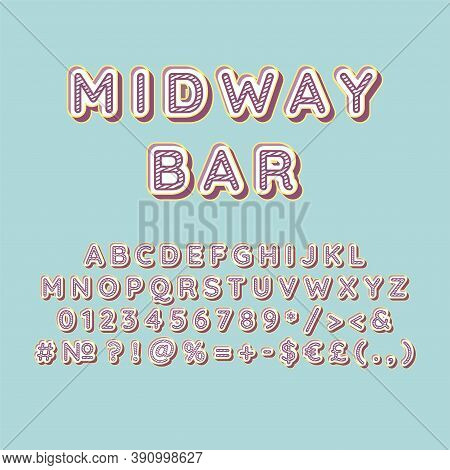 Midway Bar Header Vintage 3d Vector Alphabet Set. Retro Bold Font, Typeface. Pop Art Stylized Letter