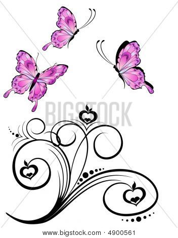 Flores brillantes con mariposas