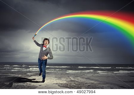 Young man and colour splash