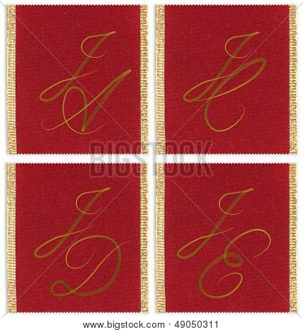 Sammlung von Textile monograms Design auf einem Band. JA; JC;  JD; JE