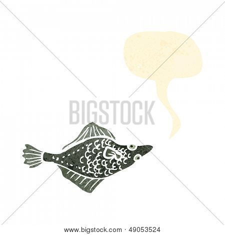 retro cartoon flatfish with speech bubble