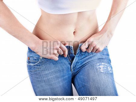 여자 착용 청바지