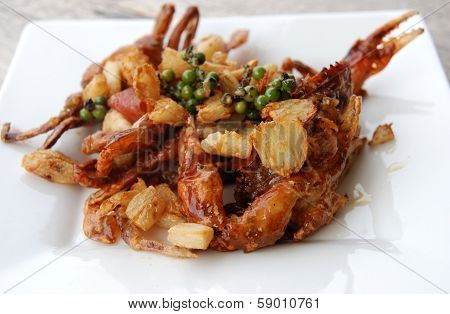 fried  baby crab admixed  herb, Thai fusion starter before main dish