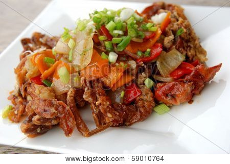 fried  baby crab admixed  herb, Thai fusion starter before main dish