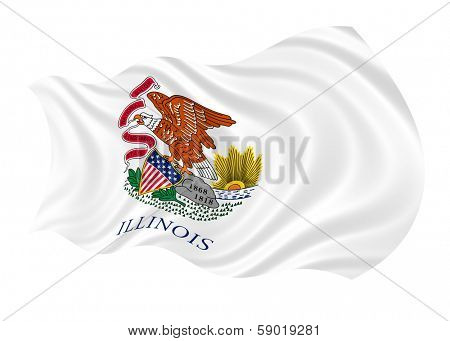 Illustration of Illinois state flag waving in the wind