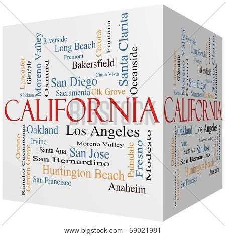 California State 3D Cube Word Cloud Concept