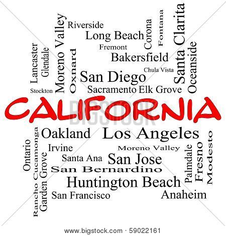 California State Word Cloud Concept In Red Caps