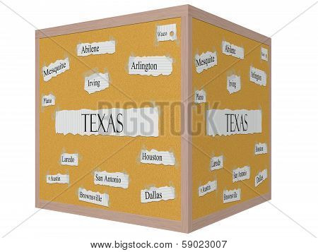 Texas State 3D Cube Corkboard Word Concept